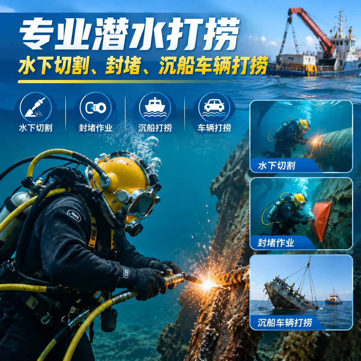 专业潜水打捞｜水下切割、封堵、沉船车辆打捞安庆